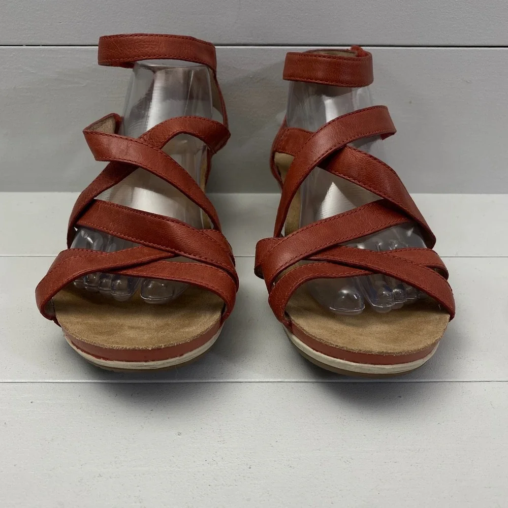 Dansko Strappy Wedge Sandals Womens Size 42 11.5 12 Orange Red Leather Shoes - Picture 3 of 14